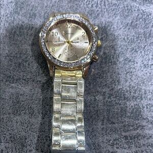 Silver and Gold Watch with Crystal Accents